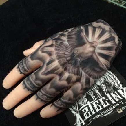 Religious Hand Tattoos For Guys, Hand And Wrist Tattoos For Guys, Palm Of Hand Tattoo, Boys Hand Tattoo, Angel Hand Tattoo, Doves Tattoo, Jesus Hand Tattoo, Hand Tattoo Cover Up, Full Neck Tattoos