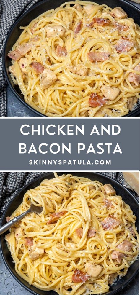 Easy Chicken And Spaghetti Recipes, Chicken And Turkey Bacon Recipes, Meals With Chicken And Bacon, Dinner With Chicken And Bacon, Good Leftover Meals Easy Dinners, Chicken Bacon Noodles, Easy Chicken Bacon Recipes, Chicken Breast And Bacon, Creamy Chicken And Bacon