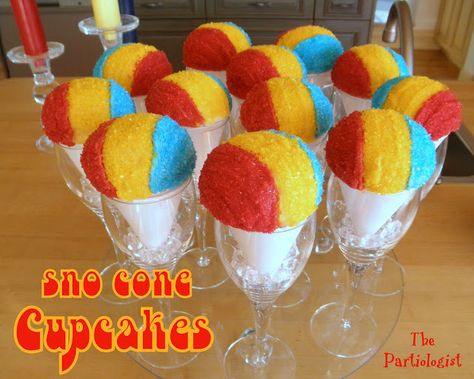 Sno-Cone Cupcakes Snow Cone Cupcakes, Afro Circus, Cone Cupcakes, Summer Party Ideas, Cupcake Cones, Circus Carnival Party, Sno Cones, Carnival Food, Cupcakes Ideas