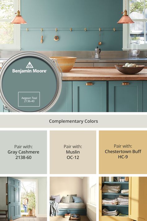 Aegean Teal Benjamin Moore, Benjamin Moore Aegean Teal, Teal Wall Colors, Aegean Teal, Teal Paint Colors, Color Of The Month, Paint Studio, House Color Schemes, Decoration Furniture