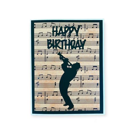 Trumpet Players, Jazz Band, Black Music, Music Themed, Happy Words, Music Notes, Card Stock, Happy Birthday, Cards Handmade