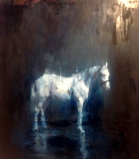 KDS Photo, London Art Fair 2015, oil painting by Jake Wood-Evans, "White Horse in the Light", Photo London, Horse Oil Painting, Equestrian Art, Paintings And Drawings, Horse Drawings, Equine Art, A Level Art, Arte Animal, London Art