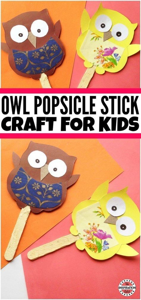 Owl popsicle craft for kids #preschoolcraft #popsiclecrafts #kidscrafts #craftyideas #preschool #kindergarten #owl #kbnmoms #papercraft #paperart #papercrafting Popsicle Craft, Popsicle Stick Craft, Popsicle Stick Crafts For Kids, Owl Craft, Diy Popsicle, Popsicle Crafts, Hobbies For Kids, Easy Arts And Crafts, Owl Crafts