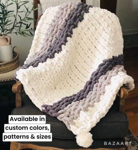 Chunky Knit Blanket Knit Blanket Fuzzy Hand Knit Chenille - Etsy Thick Chunky Crochet Blanket, Chunky Knit Blanket Color Combos, Chunky Blanket Designs, Chunky Knit Blanket Pattern Color Combos, Hand Knit Chunky Blanket, Chunky Knit Baby Blanket, Chunky Baby Blanket, Chunky Blanket Pattern, Chunky Knit Blanket Pattern