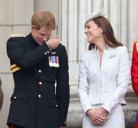 He had his sister-in-law grinning ear-to-ear when he joked around during the 2014 Trooping the Colour festivities. Queen Elizabeth Ii Birthday, Prince Harry And Kate, Kate And Harry, Princesse Kate Middleton, Trooping The Colour, Prins Harry, Principe William, Royal Couple, Kate Middleton Photos