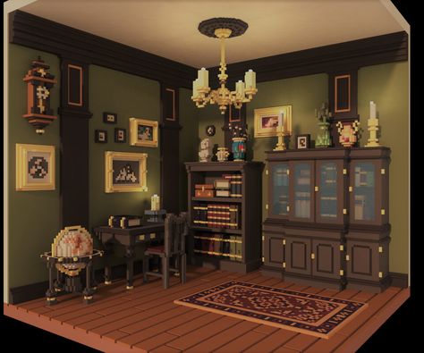 Minecraft Victorian, Victorian Study, Victorian Games, Minecraft Kitchens, Interior Minecraft, Victorian Apartment, Victorian Interior Design, Voxel Art, Minecraft Interior