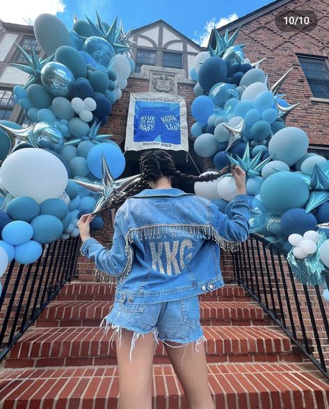 Denim Banner Ideas, Blue Bid Day Outfits, Jeans Bid Day Theme, Jean Bid Day Theme, House Of Blues Bid Day Theme, Jean Sorority Theme, Blue Sorority Theme, Kkg Bid Day Themes, Blue Bid Day Theme