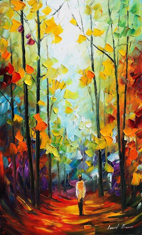 FALL FOREST - LEONID AFREMOV by *Leonidafremov on deviantART Nature Canvas Art, Leonid Afremov, Fall Forest, Color Explosion, Sunny Morning, Morning Mood, Vertical Wall Art, Leonid Afremov Paintings, Impasto Painting