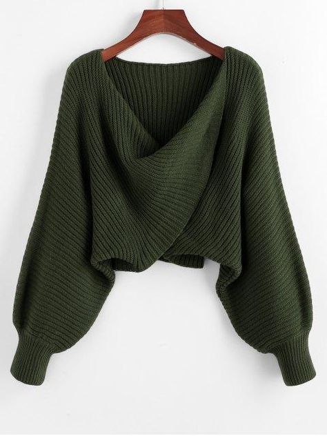 [65% OFF] 2020 Twist Asymmetric Crop Sweater In DARK FOREST GREEN | ZAFUL .. Long Bodycon Dress, Dark Forest Green, Crop Sweater, Wrap Sweater, Dark Forest, Long Sleeve Bodycon Dress, Cropped Sweater, Look Fashion, Online Clothing