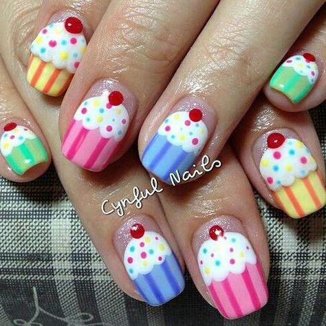 Fun Dessert Nails, Baseball Nail Designs, Cupcake Nail Art, Cupcake Nails, Birthday Nail Art, Eye Nail Art, Halloween Dessert, Super Cute Nails, Elegant Nail Art