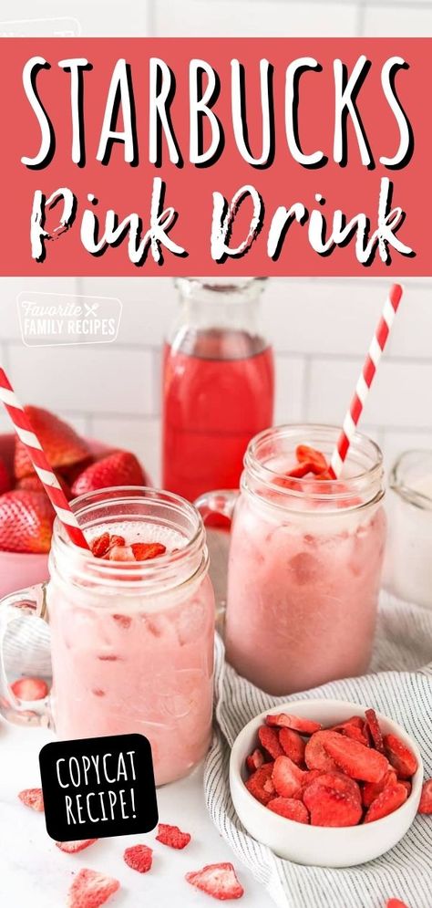 Whip up a deliciously fruity Starbucks Pink Drink Copycat Recipe at home and recreate all that refreshing magic for a fraction of the cost. What started as a secret menu item and then exploded into fame, the Pink Drink is a combination of a strawberry acai base with coconut milk instead of water. Starbucks Strawberry Acai Refresher With Coconut Milk, How Do You Make A Pink Drink, Caribou Copycat Recipes, Fruity Starbucks, Pink Drink Starbucks Recipe, Starbucks Pink Drink At Home, Homemade Pink Drink, Caribou Drinks, Pink Drink Copycat