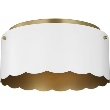 The whimsical design of the Bettye 2-Light Flush Mount Light brings easygoing glam and global charm to any room. A bright white scalloped shade encircles a rich champagne bronze cylinder, bringing a unity of luxe details and sleek contemporary elements. Place it in the hallway, living area, foyer or bedroom to take advantage of its versatile design and warm glow. Color: Gold. Funky Farmhouse, House Finishes, Contemporary Elements, Flush Mount Light, Semi Flush Ceiling Lights, Champagne Bronze, Basement Bathroom, Whimsical Design, Mount Light