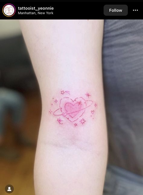 Heart And Star Tattoo, Pink Tattoo Aesthetic, Pink Heart Tattoo, Sanrio Tattoos, Pink Tattoo, Pretty Hand Tattoos, Kawaii Tattoo, Cute Little Tattoos, Heart Tattoo Designs