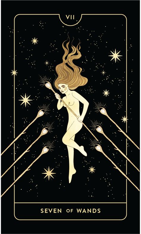 Divine Feminine Tarot, Seven Of Wands, Divine Tarot, Wands Tarot, Celebrating Women, Tarot Guide, Pagan Art, Tarot Cards Art, Tarot Card Meanings