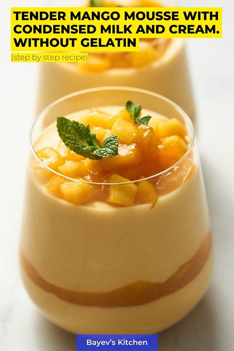 Mousse With Condensed Milk, Strawberry Shortcake Cups, Strawberry Cake Design, Strawberry Cake Mix Recipes, Strawberry Cake Cookies, Mango Pudding Recipe, Mouse Recipes, Mango Mousse Cake, Delicious Strawberry Cake