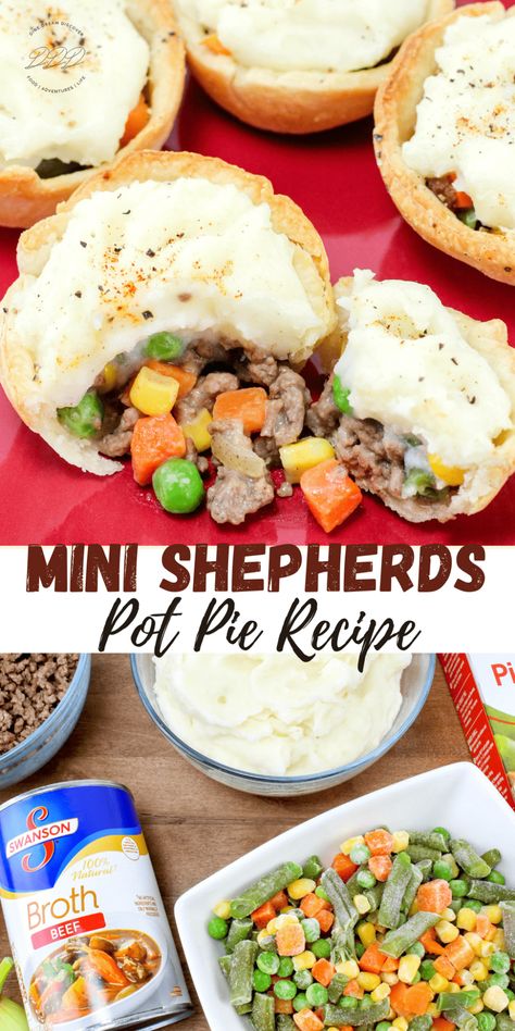 Mini Shepherds Pot Pies | DINE DREAM DISCOVER Easy Muffin Tin Recipes, Muffin Pan Meals, Beef Pot Pie Recipe, Make Ahead Food, Shepards Pie Recipe, Mini Pie Maker, Mini Pot Pies, Fall Eats, Shepherd Pie