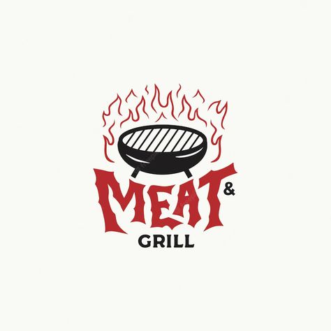 Meat Logo Design, Bbq Logo Design, Grill Logo Design, Grill Illustration, Bbq Grill Logo, Barbecue Logo, Meat Logo, Bbq Logo, Grunge Logo