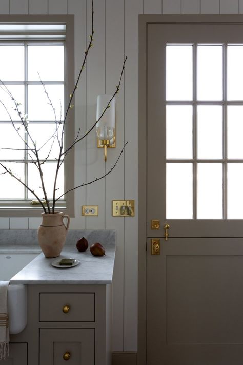 Exterior Door In Kitchen Layout, Jeanne Stoffer Design, Light And Dwell Kitchen, Light And Dwell Bathroom, European Inspired Kitchen, Small European Bathroom, European Cottage Bathroom, European Farmhouse Interior, European Modern Interior