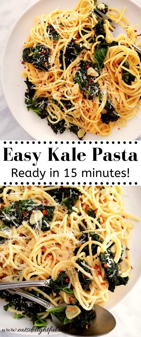 Kale pasta in plate topped with parmesan and red pepper flakes Dishes With Kale, Cooking With Kale, Things To Make With Kale, Dragon Kale Recipe, Kale Noodles Recipes, Kale With Pasta Recipes, Kale Chicken Pasta, Leftover Kale Recipes, Chicken Kale Pasta Recipes