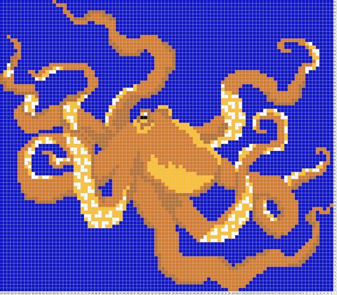 Octopus Knitting Chart Octopus Pixel Art Grid, Octopus Alpha Pattern, Octopus Cross Stitch, Octopus Pixel Art, Octopus Knitting Pattern, Octopus Knitting, Colorwork Knitting, Crochet Dragon, Pixel Art Grid