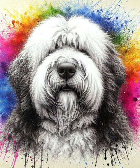 Old English Sheepdog - Gareth Parkes Dog Painting Pop Art, Old English Sheepdog Puppy, Sheepdog Puppy, Shaggy Dog, Dog Drawings, Sheep Dogs, Animal Action, Dog Pop Art, Dog Pen