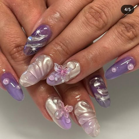 Lavender Douyin Nails, Purple 3d Nails, Nails Hawaii, Heavenly Nails, Retro Nails, Fantasy Nails, Nail Designs Tutorial, Purple Nail Designs, Cute Nail Art Designs