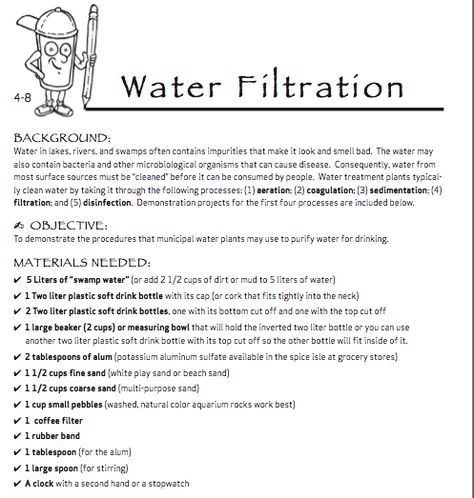 Water Project Experiment- Water Filtration Best Science Fair Projects, Water Filtration Experiment, Ideas For Science Fair, Science Teacher Quotes, Science Fair Board, Science Fair Projects Boards, Science Experiments Kids Elementary, Cool Science Fair Projects, Water Experiments