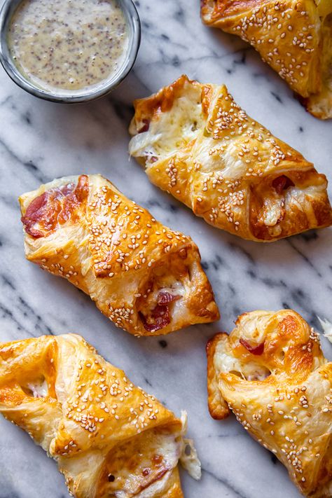 Bacon and Cheese Turnover Cheese And Bacon Turnovers, Bacon And Cheese Turnover, Victorian Breakfast, Bacon Cheese Puffs, Puff Pastry Bacon, Puff Pastry Recipes Savory, Ham And Cheese Croissant, Pastry Appetizer, Turnover Recipes