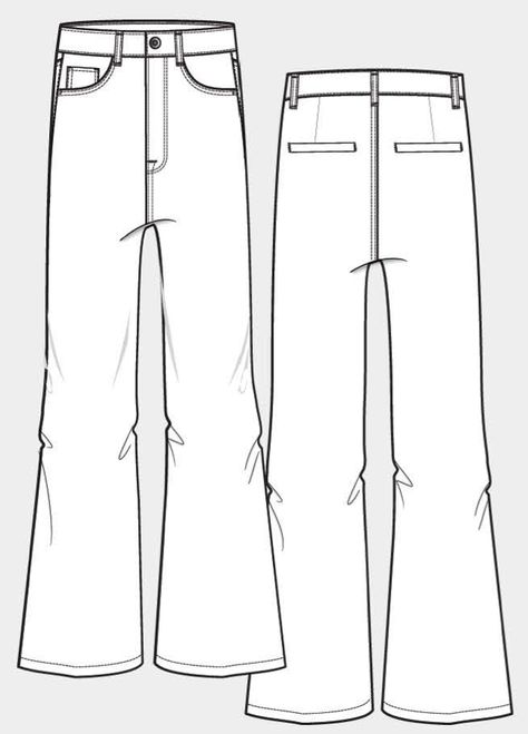 Denim Technical Drawing, Jeans Flat Sketch, Jeans Technical Drawing, Baggy Jeans Drawing, Jeans Sketch, Denim Drawing, Clothes Template, Cos Fashion, Jeans Drawing