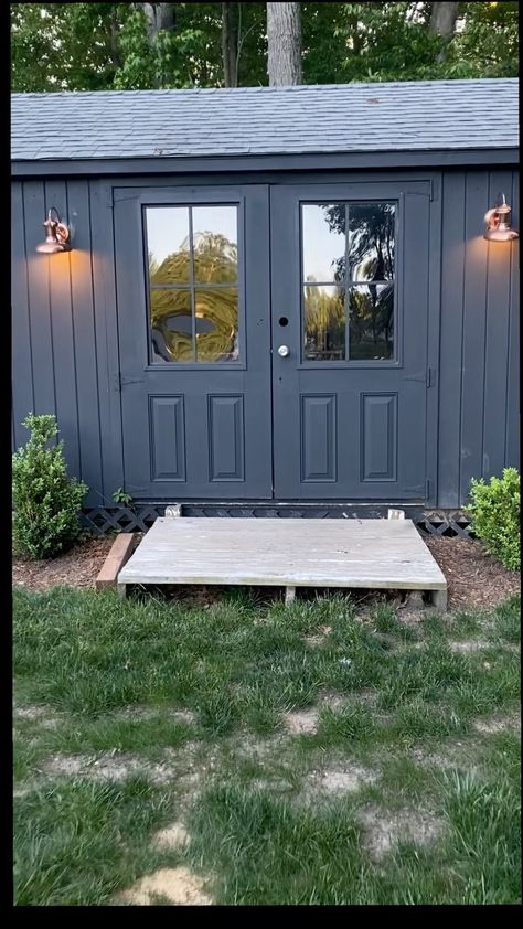 seekinglavenderlane on Instagram: Garden shed door makeover! We took our solid doors and added a plexiglass window to let in more light. With a custom size door to save… Shed Doors, Solid Doors, Door Makeover, Storage Shed, Garden Shed, Custom Sizing, Garage Doors, Shed, Doors