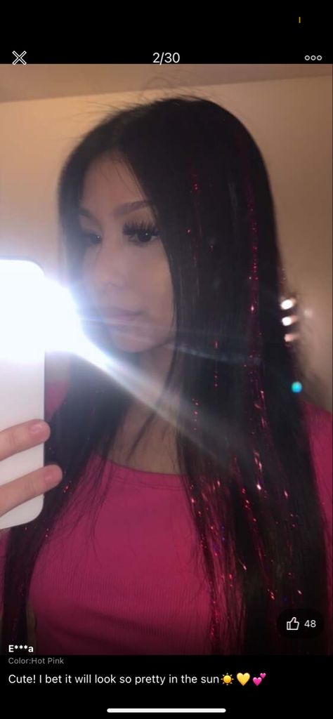 Tinsel Hair Pink, Pink Hair Tinsel Brunette, Hair Tinsel Brunette, Black Red Hair, Hair Tinsel, Haircut And Color, Layered Hair, Hair Videos, Color Ideas