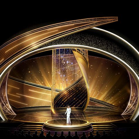 Jason Sherwood Designs 'Swirling Cyclone' Stage for 92nd Oscars Oscar Stage Design, Event Wall, House Front Wall Design, Photowall Ideas, Oscars 2020, Wall Design Ideas, Concert Stage Design, Front Wall Design, Stage Design Ideas