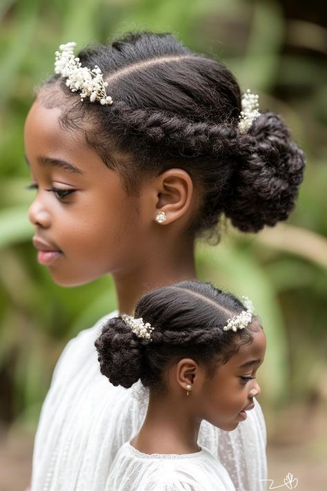 20 Adorable Hairstyles for Black Kids Black Girls Hairstyles Flower Girl, Hairstyles With Headbands For Kids, Wedding Hairstyles For Flower Girl, Black Flower Girl Hairstyles, Wedding Flower Girl Hairstyles, Flower Girl Hairstyles Black Kids, Toddler Wedding Hairstyles, Tattoo Design Neck, Hairstyle Headband