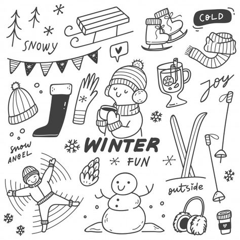 Ski Doodle, Winter Doodles, Calendar Doodles, Banner Doodle, Winter Drawings, Planner Doodles, Hand Doodles, Tree Winter, Drawing Journal