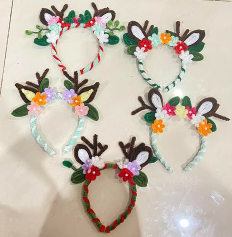 Fuzzy Wire Headband, Pipe Cleaner Headband, Pipe Cleaner Christmas, Chenille Crafts, Pipe Cleaner Flowers, Luxury Flower Bouquets, Antler Headband, Christmas Hair Accessories, Flower Bouquet Diy