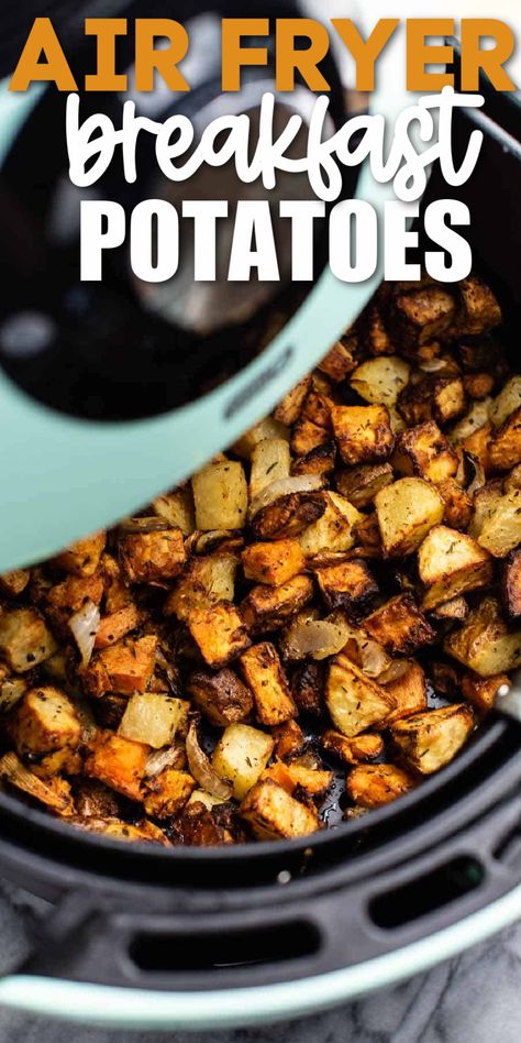 Airfry Hashbrown Potatoes, Country Potatoes Air Fryer, Air Fryer Country Potatoes, Air Fry Breakfast Potatoes, Air Fried Breakfast Potatoes, Country Potatoes Breakfast, Breakfast Potatoes Air Fryer, Air Fryer Hashbrowns, Recipe With Sweet Potatoes