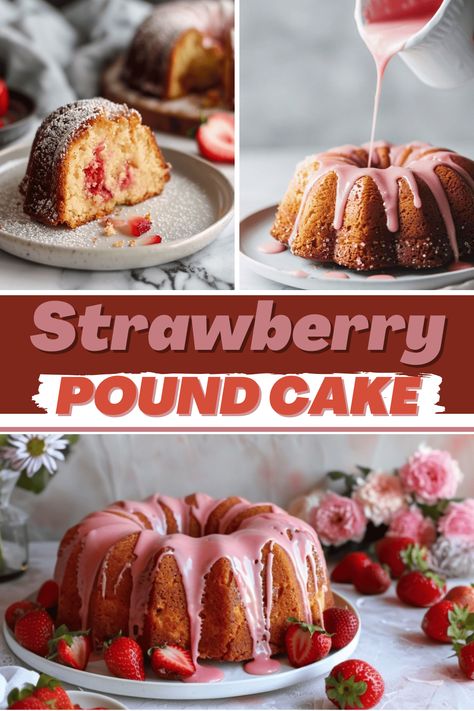 This fresh strawberry pound cake will take your taste buds down to strawberry fields. It's tender, moist, and drizzled with a dreamy strawberry glaze. Strawberry Poundcake Recipe, Strawberry Pound Cake Recipes Moist, Homemade Strawberry Pound Cake, Lemonade Treats, Strawberry Pound Cake Recipes, Rose Recipe, Strawberry Bundt Cake, Strawberry Pound Cake, Sweet Glaze