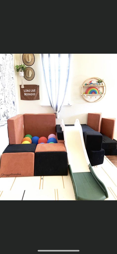 Nugget Couch Ball Pit, Nugget Ball Pit, Child Development Aesthetic, Nugget Couch Obstacle Course, Nugget Formations, 2 Nugget Couch Builds, Joey Couch, Nugget Builds, Nugget Ideas