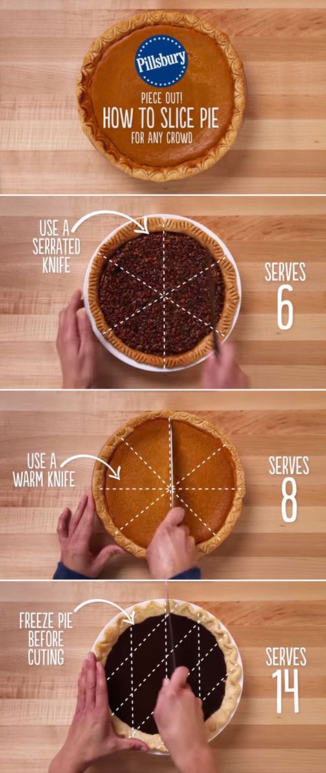 Pillsbury's Pie School 101 to see how to cut pie for a crowd! Pie Tips And Tricks, Pie For A Crowd, Smaller Portions, How To Make Pie, Pie Pie, Pies And Tarts, Baking Sweets, Pie Dessert, Pie Filling