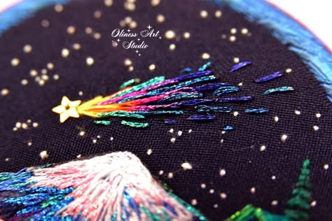 Shooting Star Embroidery, Embroidery Galaxy, Galaxy Embroidery, Japan Embroidery, Sochi Russia, Frida Art, Art Japan, Embroidery Wall, Star Embroidery