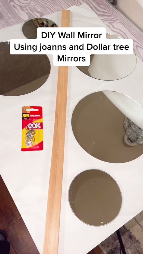 DIY Wall mirror. Using joanns and dollar tree mirrors #dollartree #diy #foryourpage #foryou #diyprojectsideas #homedecor Dollar Tree Mirror Ideas Wall Art, Dollar Tree Mirror Ideas, Dollar Tree Hacks Diy, Decorated Mirror Diy, Diy Round Mirror, Diy Wall Mirror, Diy Mirror Wall Decor, Dollar Store Mirror, Dollar Tree Mirrors