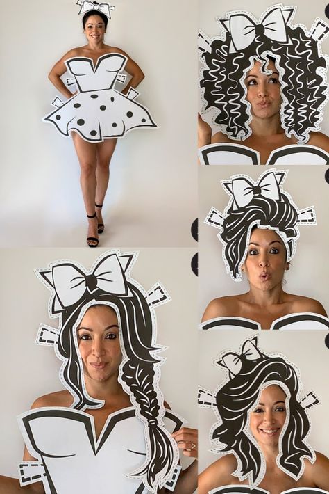 Artwork Costume Ideas, Paperdoll Costume Diy, Paper Costumes Diy, Paper Doll Design, Paper Dolls Costume, Paper Costume Design, Paper Doll Costume Diy, Paper Doll Halloween Costume, Paperdoll Costume