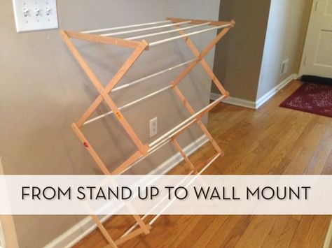 This is Genius: How to Turn a Standing Drying Rack into a Wall Mounted Drying Rack » Curbly | DIY Design Community Camp Bathroom, Diy Clothes Drying Rack, Laundry Room Organization Diy, Wall Drying Rack, Wall Mounted Clothes Drying Rack, Wall Mounted Drying Rack, Laundry Rack, Washroom Decor, Drying Rack Laundry