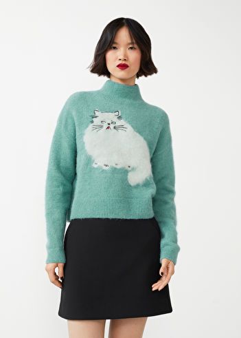 Jacquard Cat Motif Jumper - Green - & Other Stories GB Jumper Design, Green Sweaters, Jumper Designs, Fade Designs, Cat Motif, Bleach Product, Cool Sweaters, Knit Outfit, Fashion Story