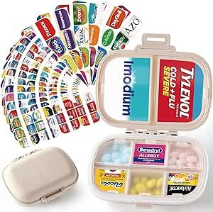 Amazon.com: Travel Pill Organizer Box w/ 338 Brand Labels & 30 White Labels, 8 Compartments Small Pill Case Medicine Kit, Portable Pocket Purse Pharmacy, Daily Weekly Vitamin Supplement Medication Holder - Khaki : Health & Household Purse Pharmacy, What's In My Purse Essentials, Travel Medicine Kit, Travel Pill Organizer, Medicine Kit, What's In My Purse, White Labels, Pill Holder, Purse Essentials