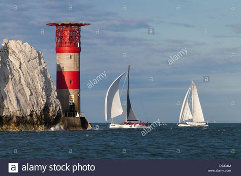 Download this stock image: Round the island race Isle of wight Hampshire UK at Needles lighthouse - D9334M from Alamy's library of millions of high resolution stock photos, illustrations and vectors. Needles Isle Of Wight, Shipping Forecast, Hampshire Uk, Watercolour Art, Sailing Yacht, Tall Ships, Isle Of Wight, Painting Tips, Art Class