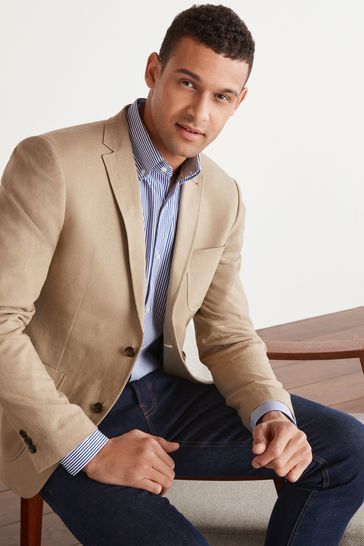 Light Brown Linen Blend Blazer Light Brown Blazer Outfit Men, Light Brown Blazer Outfit, Brown Blazer Outfit Men, Brown Blazer Men, Brown Blazer Outfit, Casual Blazer Men, Blue Pants Men, Smart Casuals, Men's Trench Coat