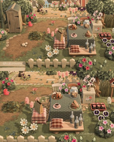 Build Credit: @/kcali_crossing on Twitter. Follow AC: Island Design for more inspo and join the discord server to get help on finding designs and look through an organized catalog of designs! Link in profile. Cottagecore Witch, Cottage Witch, Acnh Cottagecore, Vintage Picnic, Island Design, Country Design, Outdoor Picnics, Animal Crossing Game, Animal Crossing