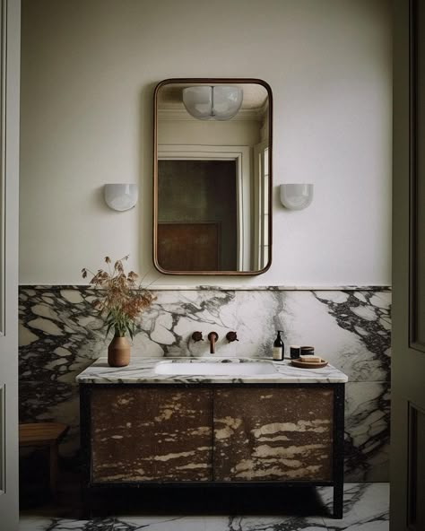 Curated and considered…with our marble and oak cocktail table taking center stage… #lesdetailsfontladifférence #interiors #design #decor … | Instagram Dramatic Powder Room, Lemieux Et Cie, French Bathroom, Small Vanity, Drawing Photography, Photography Artwork, Burnished Brass, Bathroom Renos, World Of Interiors