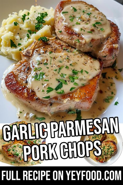 Garlic Parmesan Pork Chops Craving a satisfying yet easy meal? Look no further than Garlic Parmesan Pork Chops! This recipe offers two delicious variations: a crispy breaded version and a pan-seared option with a creamy Pounded Pork Chop Recipes, Garlic Parm Pork Chops, Airfry Pork Chop Recipes, Porterhouse Pork Chop Recipe, Garlic Parmesan Pork Chops, Parmesan Pork Chops, Boneless Pork Chop Recipes, Pork Chops And Potatoes, Breaded Pork Chops